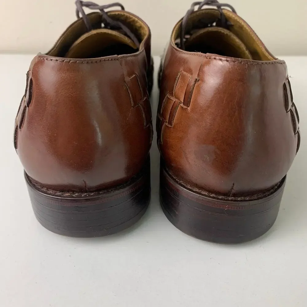 Johnston Murphy Brown Leather Oxford Dress Shoes Woven Leather Men's 8.5M